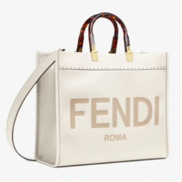 FENDI Sunshine Medium White Leather Shopper - Picture 4 of 16